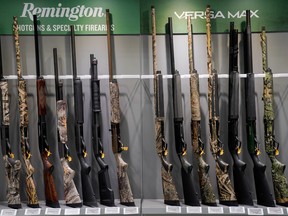 Remington firearms sit on a rack at the National Rifle Association's (NRA) annual meeting, in Indianapolis, Indiana, U.S., April 28, 2019.