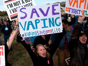 Vapers rally outside the White House to protest a proposed vaping flavour ban in Washington, D.C., on Nov. 9, 2019.