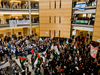 York University’s Vari Hall is divided by pro-Israel and pro-Palestine supporters during rallies held on Feb. 12, 2009.