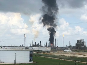 Smoke rises from a fire at Exxon Mobil's refining and chemical plant complex in Baytown, near Houston, Texas, U.S. July 31, 2019.
