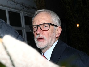 Britain's opposition Labour Party leader Jeremy Corbyn arrives at his home following Britain's general election in London, Britain, December 13, 2019.