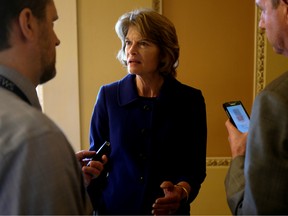 U.S. Senator Lisa Murkowski (R-AK) speaks with reporters off the Senate floor in Washington, U.S., May 23, 2019.