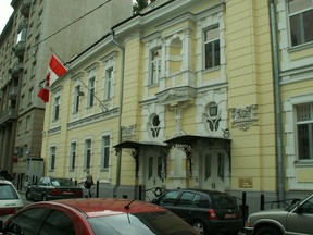 The Embassy of Canada in Russia, at 23 Starokonyushenny Pereulok, Moscow.