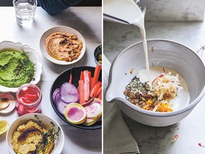 Butter bean pâtés, left, and apple-citrus chia bircher bowl from Whole Food Cooking Every Day