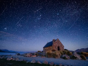 The night sky over Good Shepherd's Chapel, Lake Tekapo, New Zealand.