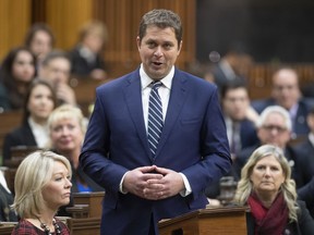 Leader of the Opposition Andrew Scheer announces he will step down as leader of the Conservatives, Thursday December 12, 2019 in the House of Commons in Ottawa. The director of fundraising for the federal Conservatives has taken over as acting director of the party as it continues to grapple with the fallout from the resignation of leader Scheer.THE CANADIAN PRESS/Adrian Wyld