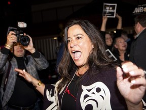 Independent candidate Jody Wilson-Raybould celebrates her election win in Vancouver, B.C. on Monday, October 21, 2019. The SNC-Lavalin affair cost Justin Trudeau two cabinet ministers, his most trusted aide, the top federal public servant and possibly a second majority mandate; and now the woman at the centre of it all -- Jody Wilson-Raybould -- is the 2019 Newsmaker of the Year.
