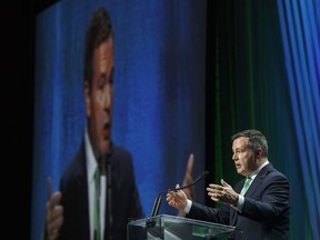 Alberta Premier Jason Kenney speaks at the Rural Municipalities of Alberta conference in Edmonton Alta, on Friday November 15, 2019. Premier Jason Kenney says the latest job numbers from Statistics Canada are disappointing, but says he expects the situation will soon be turning around in Alberta.THE CANADIAN PRESS/Jason Franson