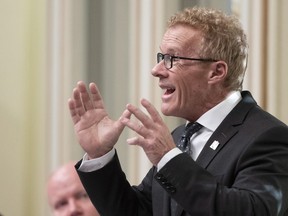Quebec Labour, Employment and Social Solidarity Minister Jean Boulet responds to the Opposition on the ABI aluminium plant, during question period Tuesday, February 26, 2019 at the legislature in Quebec City.