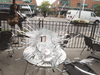 A bullet hole in the window of a restaurant on Danforth Avenue in Toronto the day after a mass shooting, July 22, 2018.