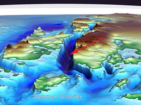 A high-precision scan of the topography of the bed of the  Antarctic ice sheet has discovered the deepest land canyon on Earth under the Denman Glacier.