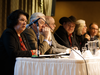 Panel chair Oryssia Lennie, left, sitting next to former Reform Party leader Preston Manning, speaks during a town hall meeting of Alberta’s Fair Deal Panel in Edmonton, on Dec. 3, 2019.