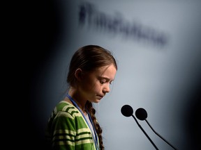 Swedish climate activist Greta Thunberg gives a speech at the UN Climate Change Conference COP25 in Madrid, on Dec. 11, 2019.