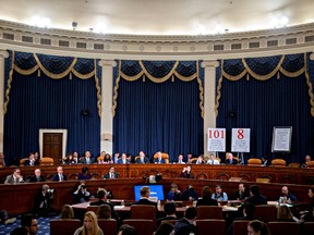 Fiona Hill, former National Security Council Russia expert, center right, and David Holmes, counselor for political affairs at the U.S. Embassy in Ukraine, center left, testify during a House Intelligence Committee impeachment inquiry hearing in Washington, D.C., U.S., on Thursday, Nov. 21, 2019.