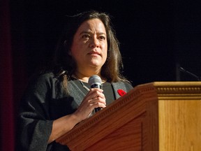 MP Jody Wilson-Raybould speaks at Magee secondary school in Vancouver, B.C., on Nov. 7, 2019.