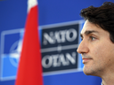 Prime Minister Justin Trudeau holds a press conference at the NATO summit on Dec. 4, 2019 in Hertford, England.