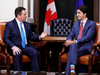 Alberta Premier Jason Kenney and Prime Minister Justin Trudeau meet on Parliament Hill in Ottawa, Dec. 10, 2019.