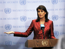 Nikki Haley at the United Nations headquarters in New York City, Oct 9, 2018.