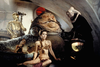 Carrie Fisher as Princess Leia is held captive by Jabba the Hutt in Star Wars: Episode VI: Return of the Jedi.
