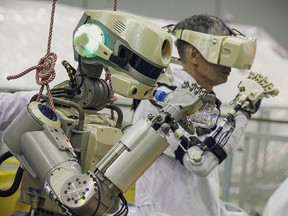 Russian humanoid robot Skybot F-850 (Fedor) is tested ahead of its flight on board the Soyuz MS-14 spacecraft at the Baikonur Cosmodrome in Kazakhstan, in a photo taken July 26, 2019.
