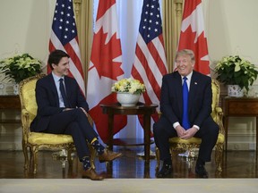 Prime Minister Justin Trudeau meets U.S. President Donald Trump at Winfield House in London on Tuesday, Dec. 3, 2019.