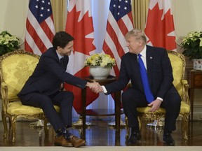 Prime Minister Justin Trudeau meets U.S. President Donald Trump at Winfield House in London on Tuesday, Dec. 3, 2019.