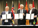 Left to right, Ontario Premier Doug Ford, New Brunswick Premier Blaine Higgs and Saskatchewan Premier Scott Moe announce a collaboration between the provinces on small, modular nuclear reactors on Dec. 1, 2019.