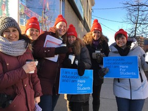 Early childhood educators and educational assistants from Hopewell Avenue Public School held an information picket on Tuesday morning, passing out flyers about contract negotiations with their union, the Ontario Secondary School Teachers’ Association. Members are set to stage a one-day strike on Wednesday, Nov. 4 if a deal is not reached before then.