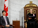 Governor General Julie Payette delivers the throne speech in the Senate as Prime Minister Justin Trudeau listens, on Dec. 5, 2019.