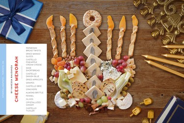 This cheese menorah is perfect for Hanukkah celebrations with flavourful pairings like fennel, almond brittle, and crystallized ginger. Anchored with Castello’s sharp blue cheese, representing the colour of divination.