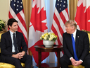 Prime Minister Justin Trudeau with U.S. President Donald Trump meet during a NATO summit in London, England, on Dec, 3, 2019.