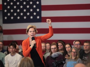Democratic presidential candidate Sen. Elizabeth Warren (D-MA) speaks to guests during a campaign stop at Fisher Elementary School on January 12, 2020 in Marshalltown, Iowa.