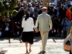 Britain's Meghan, Duchess of Sussex and Prince Harry the Duke of Sussex visit the Andalusian Gardens in Rabat, Morocco February 25, 2019.