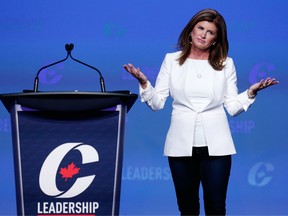 Then-interim leader Rona Ambrose speaks during the Conservative Party of Canada's leadership convention in Toronto on May 27, 2017.