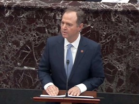 Rep. Adam Schiff (D-CA) speaks during impeachment proceedings against U.S. President Donald Trump in the Senate at the U.S. Capitol on Jan. 24, 2020