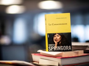 A picture taken in Paris on December 31, 2019 shows the book "Le Consentement" from French writer Vanessa Springora.