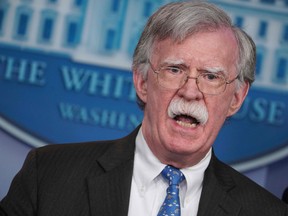 National Security Advisor John Bolton speaks during a briefing in the Brady Briefing Room of the White House in Washington, DC.  January 28, 2019