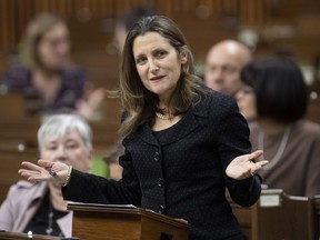 Deputy Prime Minister and Minister of Intergovernmental Affairs Chrystia Freeland rises for debate on the USMCA trade agreement in the House of Commons in Ottawa, Thursday January 30, 2020.