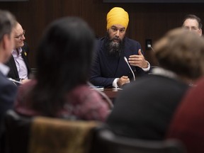 NDP leader Jagmeet Singh speaks at the start of a two day caucus meeting in Ottawa, Wednesday January 22, 2020.