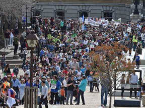March for life Anti-abortion supporters gathered at the Alberta Legislature for a rally before marching down Jasper Avenue in Edmonton, May 9, 2019.