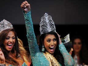 Ashley Callingbull celebrates being crowned Mrs. Universe during the 2015 pageant final in Minsk on August 29, 2015.