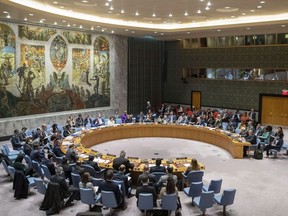 The UN Security Council holds a meeting on the Middle East Wednesday, Nov. 20, 2019 at United Nations headquarters. Canada is still vying for a seat on the United Nations Security Council, but it's already warming up the chair with a plan to hire trainers for Canadian officials.