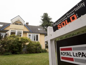 A real estate sign is pictured in Vancouver, B.C., Tuesday, June, 12, 2018. Housing assessments in British Columbia show the real estate market continues to see signs of moderation in the Lower Mainland while stabilizing on Vancouver Island and other parts of the province.