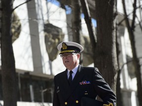 Vice Admiral Mark Norman arrives at court in Ottawa on Tuesday, April 19, 2019. The federal government says it rang up more than $1.4 million in legal costs during the failed prosecution of retired vice-admiral Mark Norman.