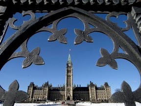 Centre Block is shown through the gates of Parliament Hill in Ottawa on Feb. 11, 2014.