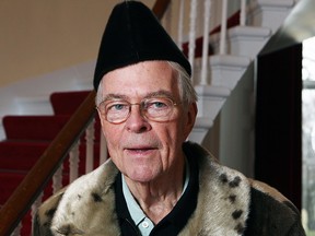 John Crosbie, then Lieutenant-Governor of Newfoundland and Labrador, sports a seal skin hat and jacket at Government House in St. John's on April 13, 2010.