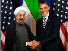 The doctored photo of former president Barack Obama and Iranian Prime Minister Hassan Rouhani, tweeted out by congressman Paul Gosar.