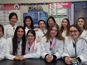 Fayble Shawera (front, second from right) is pictured with HNMCS' HOSA club.