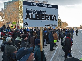 Wexit supporters rally outside the Alberta Legislature in Edmonton on Jan. 11, 2020.