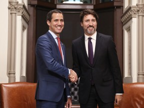Venezuelan President Juan Guaidó meets with Prime Minister Justin Trudeau prior to a meeting on Jan. 27, 2020 in Ottawa.